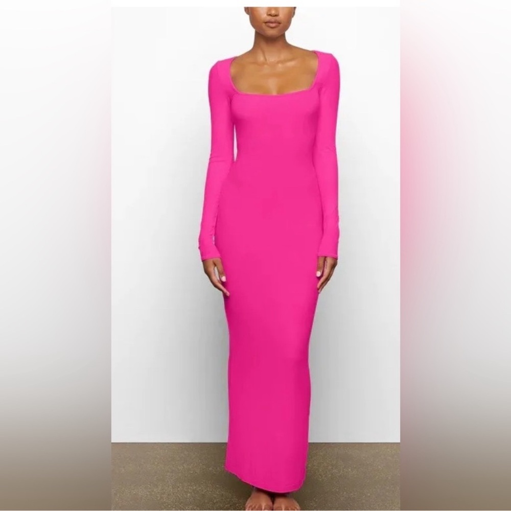 SKIMS Vibrant Pink Long Sleeve Dress
